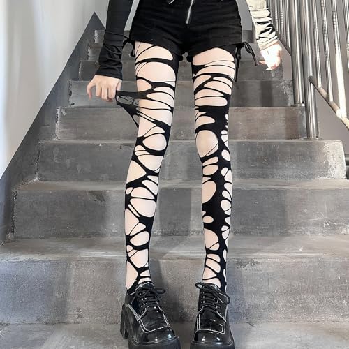 2 Pairs Premium Velvet Gothic Punk Ripped Patterned Women's Tights with Designs Ragged Pantyhose Stockings3