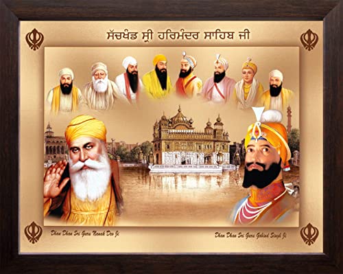 Golden Temple Gurus Cadre Bois Doré 9 Guru Imprimé Tableau Déco