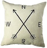 NEW BARLEY Letter Design Throw Pillow Cover Pillow Case 18 x 18 Inch Cotton Linen for Sofa (Compass)