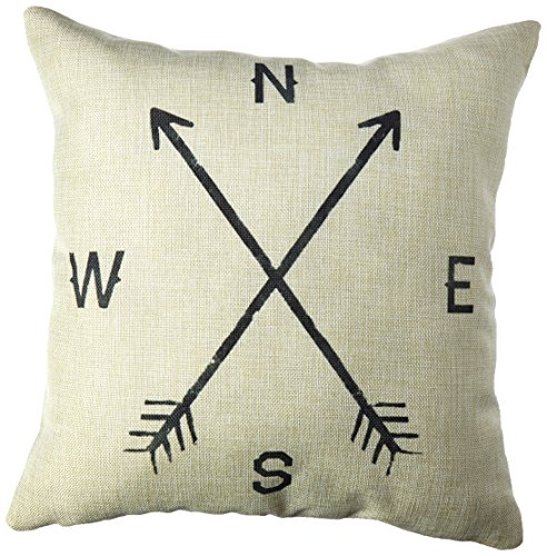 NEW BARLEY Letter Design Throw Pillow Cover Pillow Case 18 x 18 Inch Cotton Linen for Sofa (Compass)