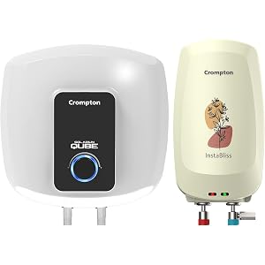 Buy Crompton Solarium Qube 15-L 5 Star Rated Storage Water Heater (Geyser)  with Free Installation and Connection Pipes (White and Black) u0026 Crompton  InstaBliss 3-L Instant Water Heater (Geyser) Online at Low