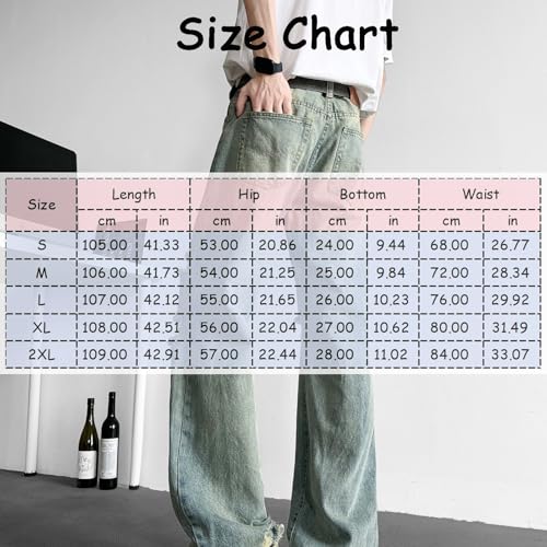 Ripped Jeans for Men Mid-Rise Loose Wide-Leg Casual Straight Raw-Edge Design Denim Trousers with Pockets4