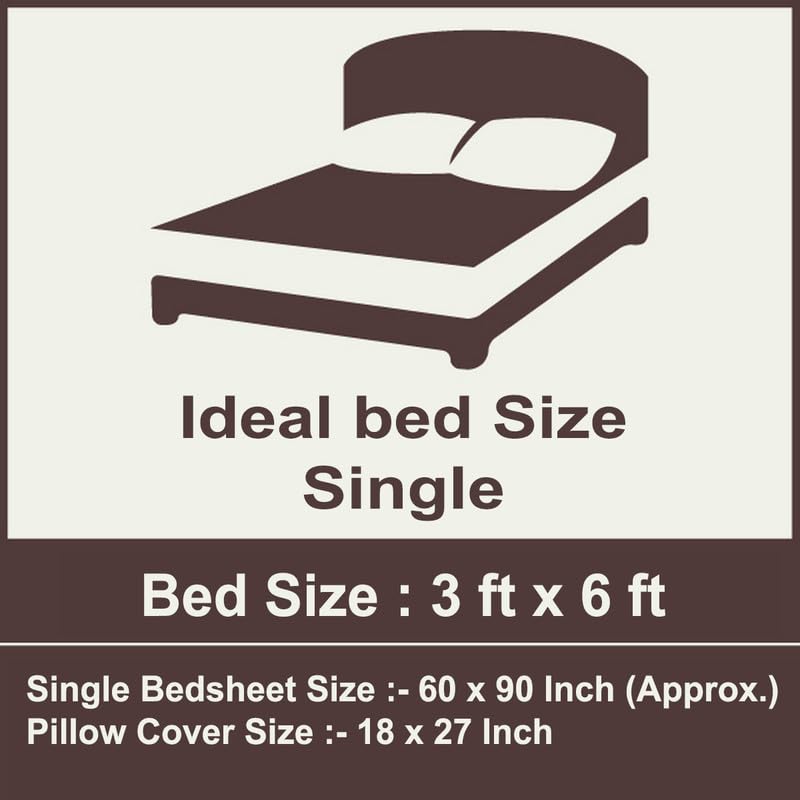Image of Polycotton Single Bed Bedsheet, Flat Sheet with 1 Pillow Cover, Queen (60x90 inch), 300 TC, Grey & Cream, Set of 2