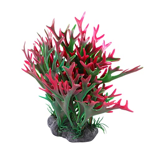 BUGUUYO Realistic Artificial Coral Aquatic Plant Fish Tank Decor Red for Small Aquariums