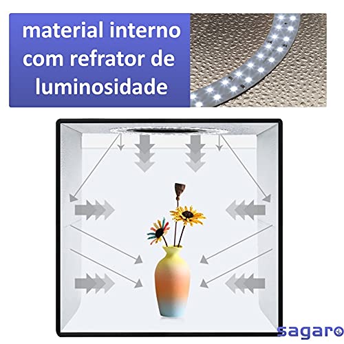 Mini Estúdio Fotográfico com 96 Leds 30x30x30cm Interior Reflexivo - com tomada e mini tripé