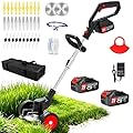 Electric Weed Wacker Cordless Eater 21V Battery Powered Lightweight Portable String Trimmers 3-in-1 Lawn Edger/Grass Trimmer/Brush Cutter with 4 Types Blades & Wheels for Yard and Garden
