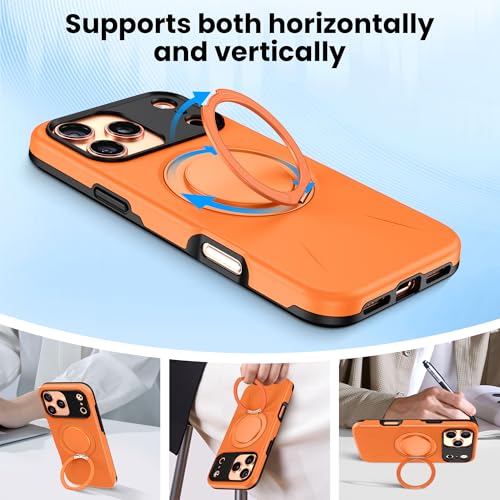 BPTAKOO Compatible for iPhone 17 Pro Max Case 6.9" with 360° Rotatable Invisible Ring Stand Compatible with MagSafe iPhone 17 Pro Max Magnetic Cases 2-in-1 Shockproof Protective Cover, Orange — view 2