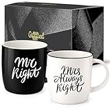 Triple Gifffted Mr Right Mrs Always Right Coffee Mugs Gifts Ideas for Couples, Wedding Anniversary, Engagement, Christmas, His & Hers, Bride and Groom, Parents, Newlyweds Bridal Shower, Ceramic 380ml