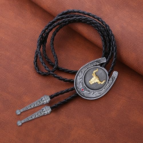 Image of HUABOLA CALYN Bolo Tie for Men- Western Cowboy Native American Golden Horse Bolo Tie