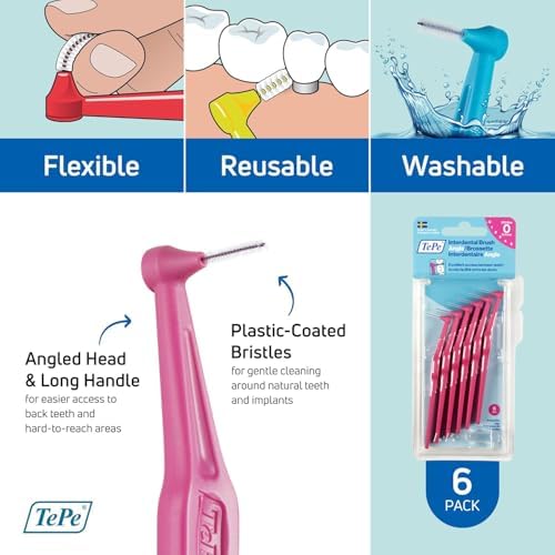 TEPE Interdental Brush Angle, Soft Dental Brush for Teeth Cleaning, Pack of 6 (Pink, 6 pack) — view 4