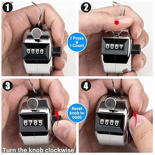 Image of GLUN Tally Counter, 4-Digit Metal Hand Finger Counter for Jaap Counter, Tasbeeh Counter, Counting, Knitting, Coaching Golf, Lap, Fishing (Pack of 1)