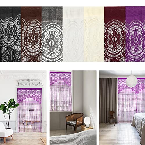 Hsylym Lace Door Srting Curtain Warm Sheer Curtains Flat Tassel Ribbon Curtain Window Panel Room Divider Wall Decorations,Purple,90X200Cm(35" Width X 79" Length) #TOP5