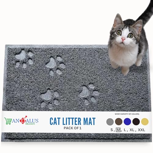 Andalus Medium Cat Litter Mat, Pack of 1 - Waterproof, Non-Slip & Easy to Clean Cat Litter Box Mat for Extra Efficient Pet Litter-Trapping, Grey (23.5” X 15.75”)