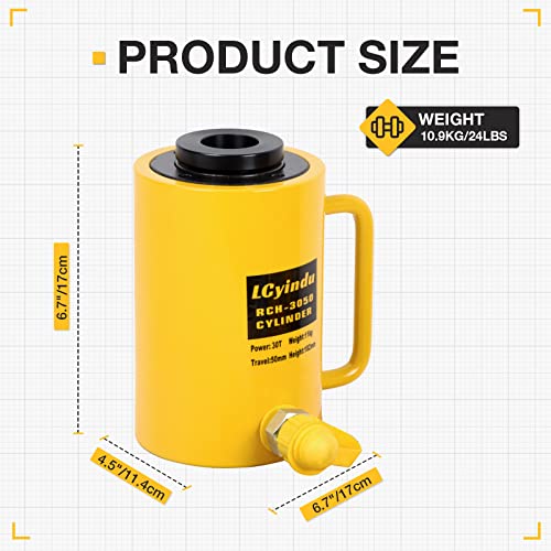 Image of 30T Hydraulic Cylinder Jack 2 inch Stroke Hollow Single Acting Hydraulic Ram Cylinder Hydraulic Lifting Jack Portable for Machinery, Bridge, RCH-3050