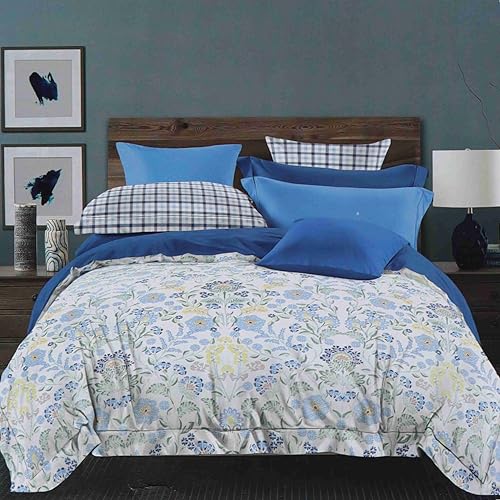 Image of Pure Source India Pure Cotton Elegance Bedding Set, Dreamy Cotton Comfort Double Bed Sheet with Pillow Covers (Pale Ivory Blue Marigold)