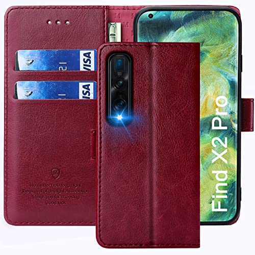 FMPCUON Coque pour Oppo Find X2 Pro, Étuis à Rabat Oppo Find X2 Pro,Premium PU Etui Housse en Cuir Portefeuille de Protection Magnétique pour Oppo Find X2 Pro,Rouge