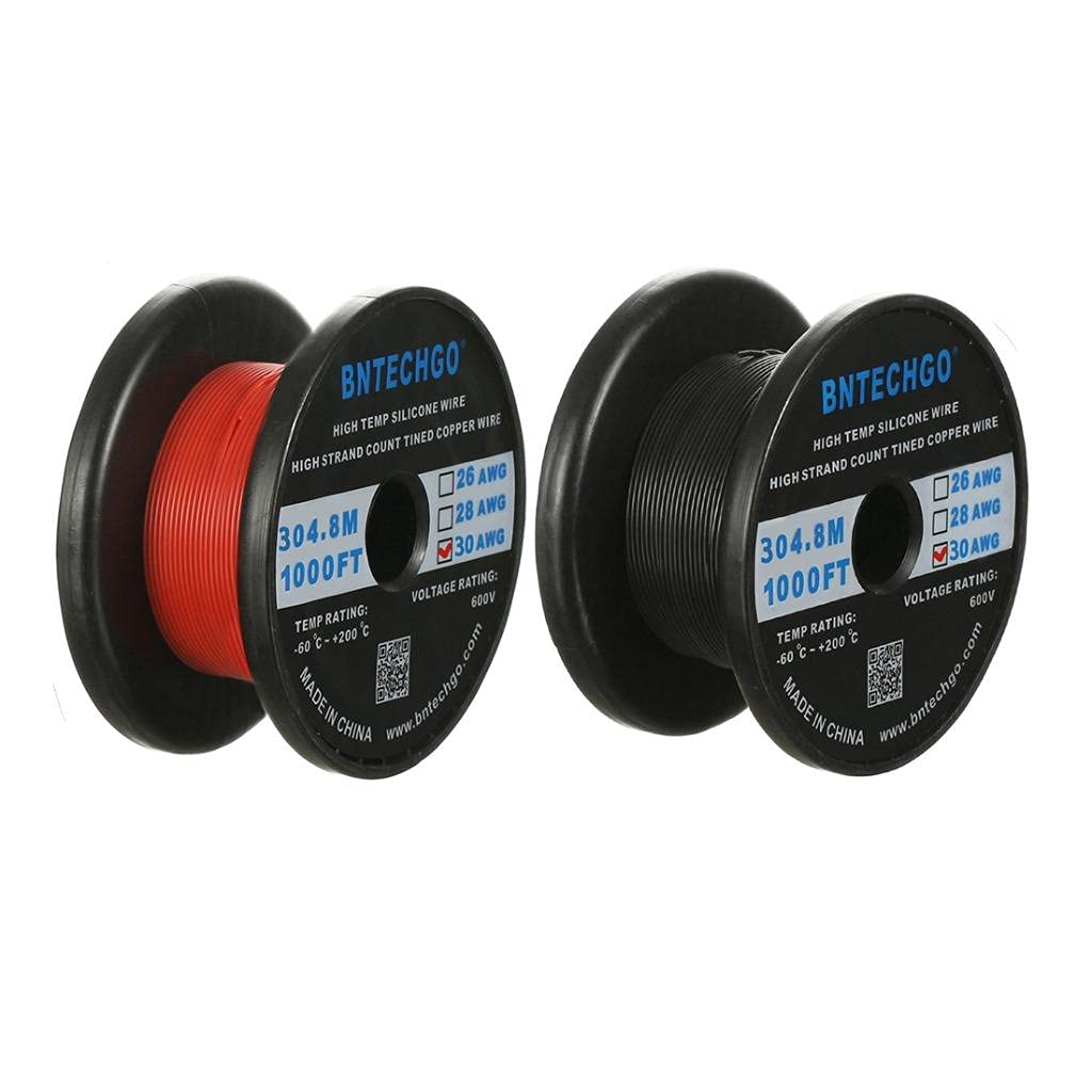 BNTECHGO Bobine de fil de cuivre étamé flexible de calibre 30 (rouge et noir) - 304,8 m de long - 30 AWG