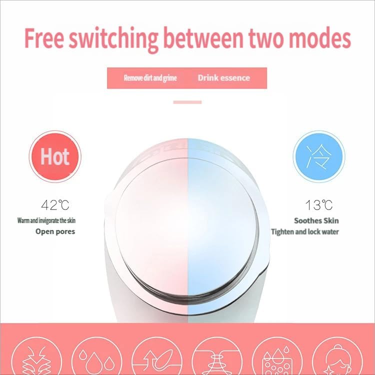 Hot & Cold Facial Massager, Negative Ion Skin Care Device for Deep Cleansing & Serum Import, Rechargeable Beauty Instrument (Pink)