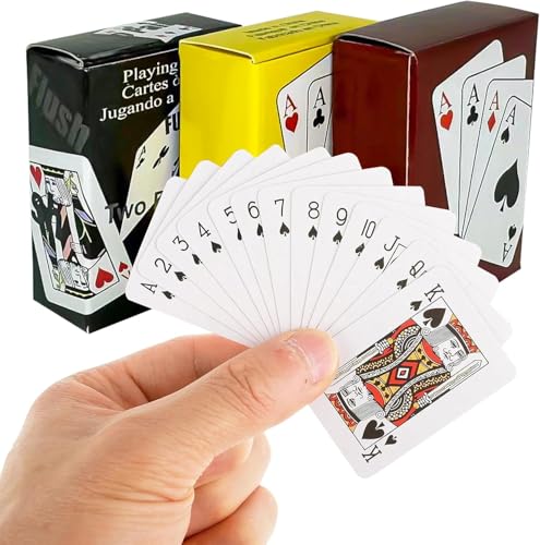 Ethlomoer 3er-Pack kleines Spielkarten-Deck mit Standard-Pokerkarten, perfekt für Reisespiele und Partys, Miniatur-Geschenk für Kartenspieler in Großbritannien