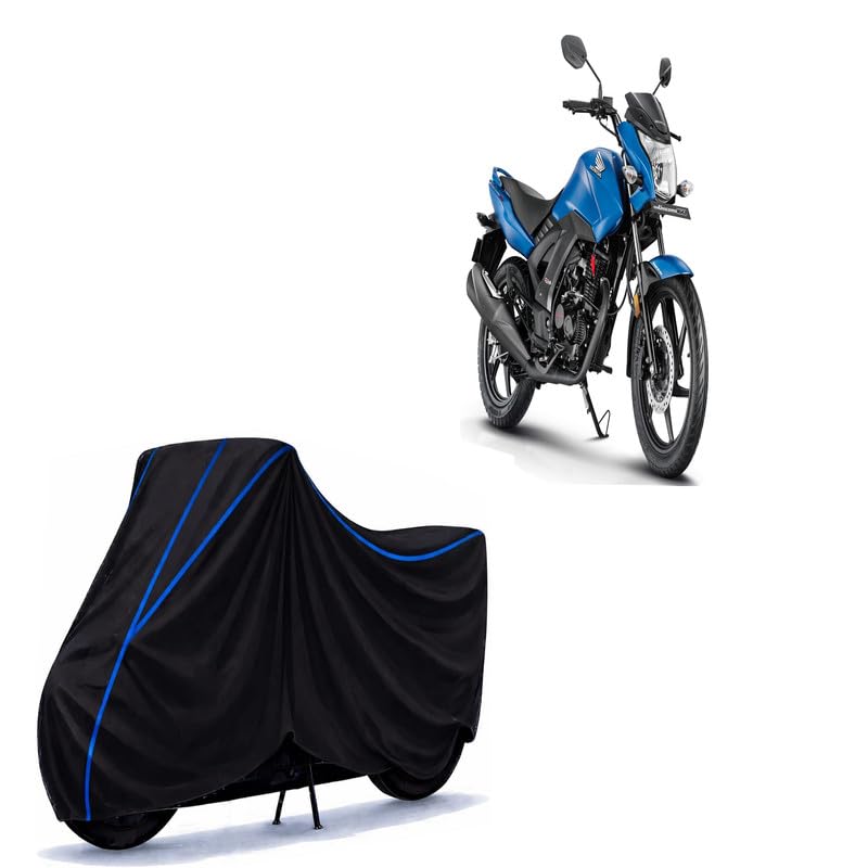 Image of Unicorn BS4 Bike Cover Water Resistant Universal Motorcycle Rain | Heavy Duty UV Protection, Dust, Scratch Indoor Outdoor All Weather with Black Blue Piping Elastic