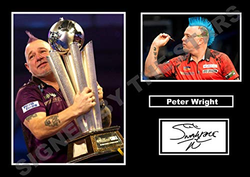 Dardos impresos con foto autografiada de Peter Wright en tamaño A4 premium