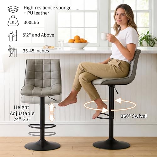Image of Modern Adjustable Bar Stools Set of 4 for Kitchen Island Height 24 inch-33 inch