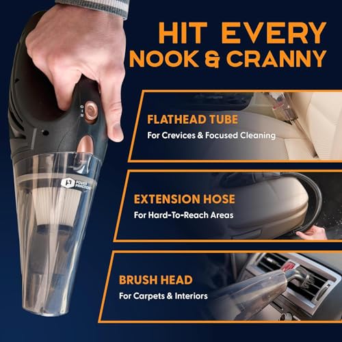 Image of Power Practical Handheld Cordless Vacuum Cleaner, Rechargeable Portable Car Vacuums W /Strong Suction, Bag & Attachments, Small Vac Cleaner for Car, Couch, Home, Car Suction Cleaner