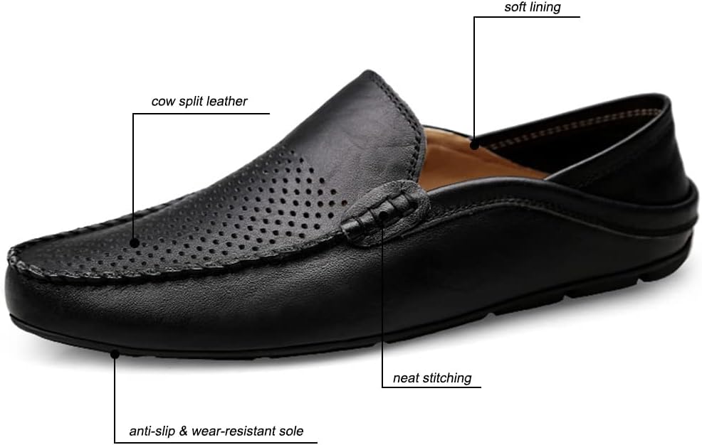 Maylrvjv Men's Loafers Slip-On Casual Leather Shoes Comfortable Soft Flexible Driving Flat Shoes