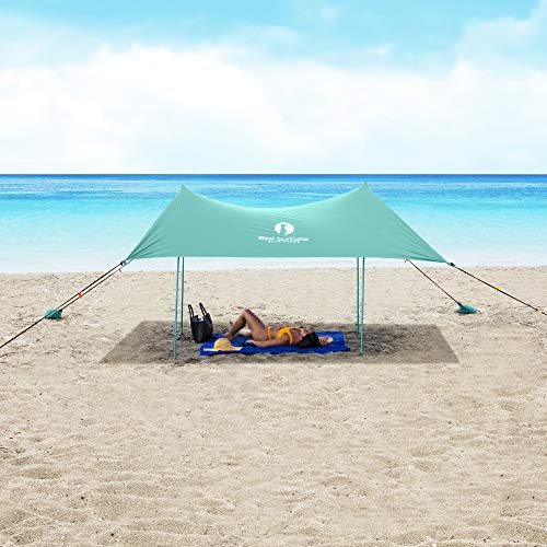 Red Suricata Family Beach Tent & Beach Canopy, UPF50 Sun Beach Shade, Sunshade with 4 Aluminum Poles, 4 Pole Anchors & Sand Shovel, Large & Portable Sun Shelter Tarp (Large, Turquoise) - Thumbnail 4