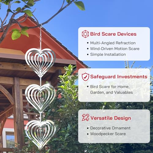Image of Factee Bird Deterrents for Outside, Reflective 3D Stainless Steel Wind Spinners, Garden Decor, Bird Scare Devices to Keep Woodpeckers, Pigeons Away from Your House, Patio, Orchards