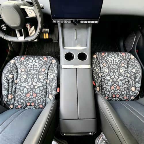Image of Car Seat Cushions Vintage Black Floral Front 2-Pack | Soft Seaweed Fiber Surface, Premium Latex Cotton Padding | Non-Slip All-Season Universal Car Seat Protector Pads, Fits All Vehicle Types