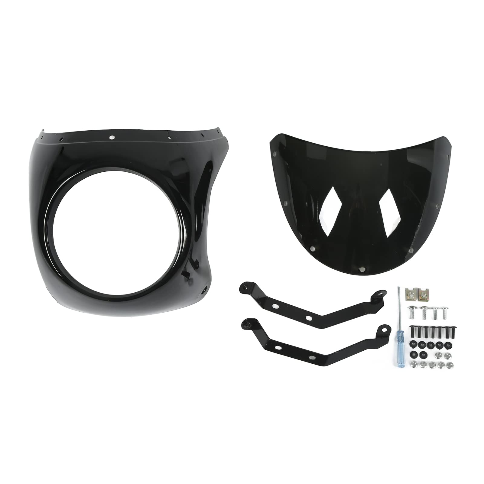 Keenso Cupolino per Moto, Cupolino per Moto da 7 Pollici Parabrezza Protettivo Universale per la Maggior Parte dei Fari Rotondi delle Motociclette(Nero Lucido)