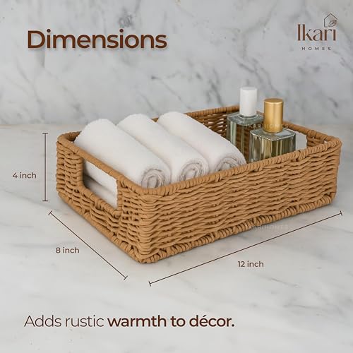 Image of Ikari Homes Rectangular Woven Raffia Basket, Natural Decorative Storage Tray I Boho decor storage vanity basket I Gifting Basket I Sustainable organisor Storage Basket (Large 12 in x 8 in)