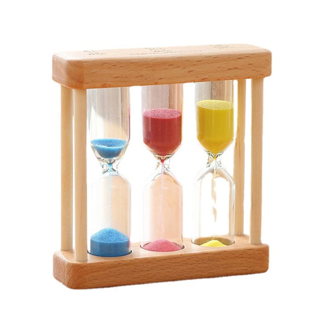 Tsawntd Wooden Sand Timer 3 in 1 Hourglass Timer Mini Hourglass Clock for Tooth Brushing Cooking Style1 clock kids sand set decoration