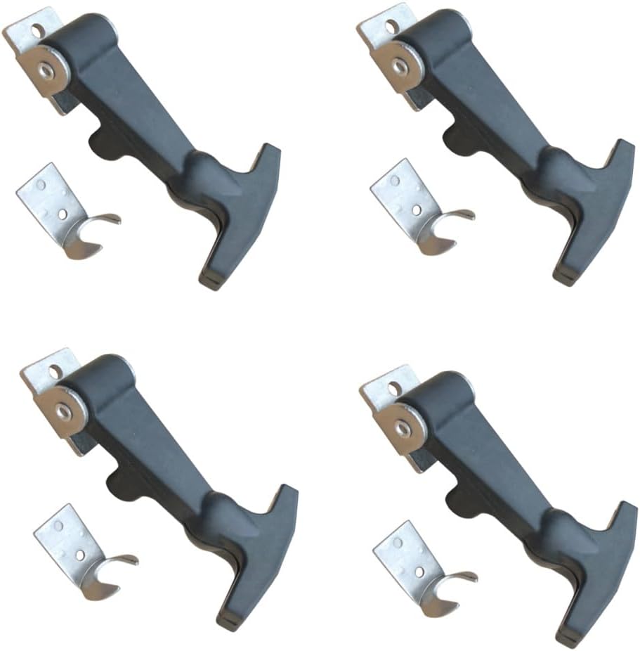 4 PCS Small Stainless Steel Elastic Hood Catch Flexible T-Handle Hasp Rubber Draw Latches with Brackets for Tool Box Vehicle Engine Hood ATV RV Boat