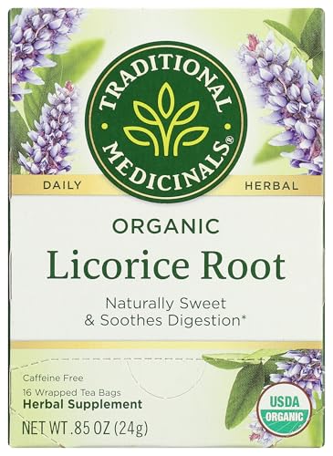 Traditional Medicinals Tea, Organic Licorice Root, Soothes the Digestive Tract & Promotes Respiratory Health - Kosher, Non-GMO, Caffeine-Free - 16 Tea Bags