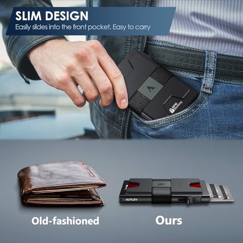 Image of AUTLEY Card Wallet for Men, Slim Card Holder RFID Blocking Pop Up Mens Wallet with Cash Band, Expandable Backplate, Gifts for Men, Men's Accessories