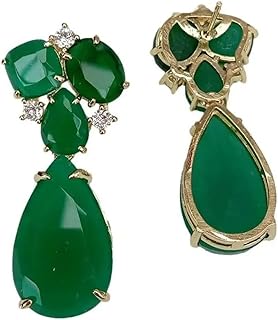 Pendientes largos con forma de lágrima de ágata verde de 14x22mm for mujer