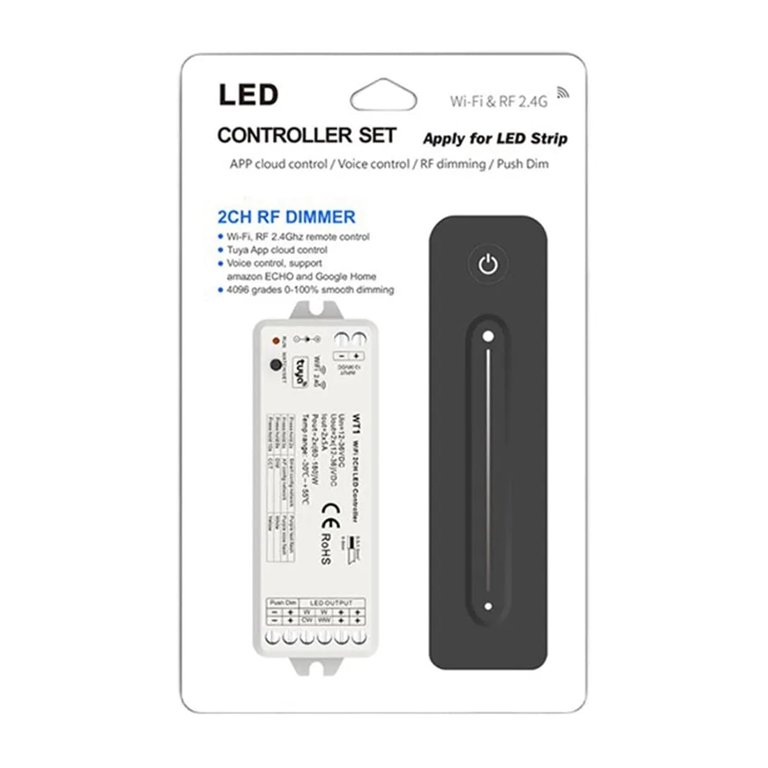 2.4G Remote Voice Control 5-Channel 5-in-1 Controller Push AC triac dimmer RGB RGBW RGB+CCT Temperature/Single(V5-L(WT) WiFi)