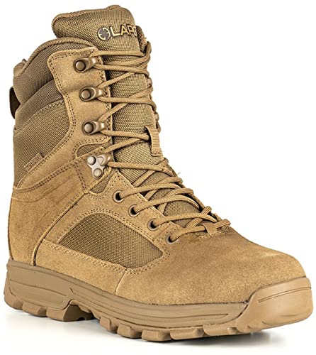 LAPG Men’s Sector 8” Waterproof Side-Zip Duty Boots, Breathable & Comfortable Tactical Hiking Combat Boots for Men, Coyote