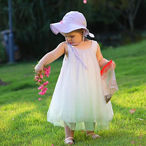 Image of Baby & Toddler Wide Brim Sun Hats UPF 50+ Sun Protection Bucket Cap Cute Adjustable Hat in Seersucker