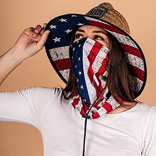 Alpha Defense Co. Fire Straw Hat - American Flag Under Brim Hat For Men And Women - Includes 1 Face Shield #TOP2