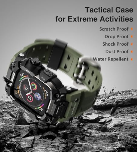 Image of ULTIMAL Rugged Case with Band for Apple Watch Band 45mm,Compatible with Apple Watch Series 9 /8 /7 45mm,Military Grade Shockproof Bumper Cover for iWatch Tactical Band Men (Army Green, 45mm)