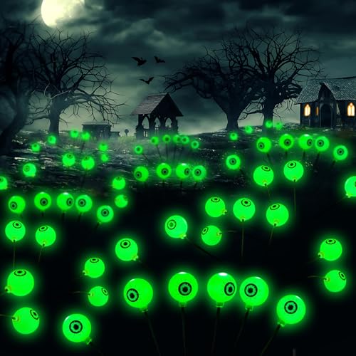 Halloween Solar Pathway Lights 2PK 12 LEDs Solar Outdoor Garden Stake Lights,Decorative Pathway Lights Waterproof Halloween Party Home Yard Patio Decorations Eyeball