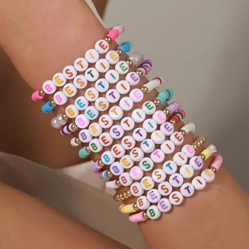 Friendship Bracelets Inspirational Preppy Stackable Bracelets for Women, Best Friend Bracelet Set, Stretch Colorful Heishi Clay Beaded Bracelets for Women3