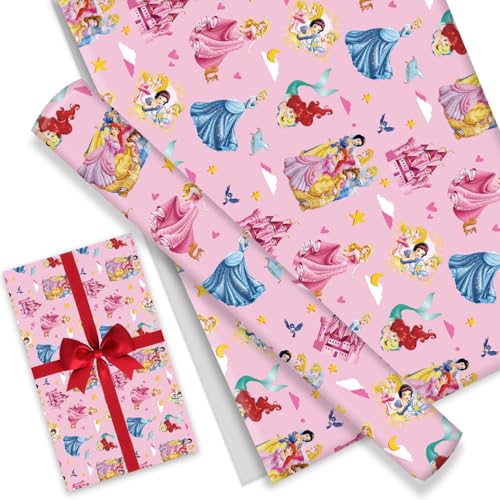 Omto 4 Pcs Wrapping Paper for Baby Shower Kids Birthday princess Party Decorations Wedding DIY Crafts Gift Packing 20 x 30 Inch (princess)