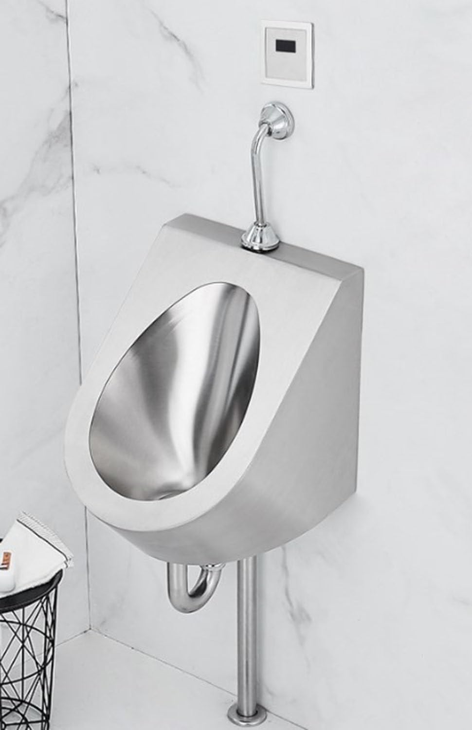Bar Urinals 304 Stainless Steel Urinal,Wall Mounted Men's Bathroom Urinal,Family Bathroom Toilet with Flush Valve,Intelligent Induction Design,WallPipe,GroundRow