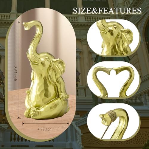 Estatua de Elefante Dorado, 3 Figuras Decorativas para Hogar miniatura 5