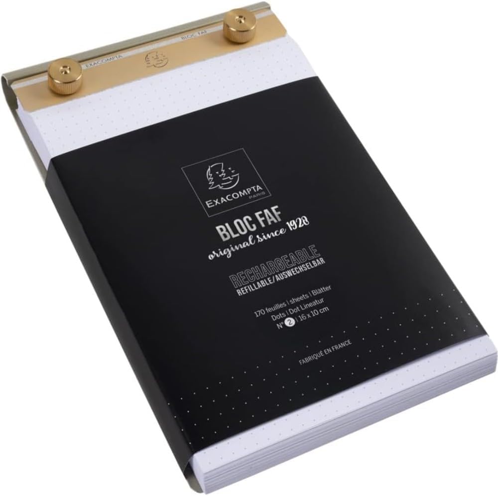Exacompta FAF Metal Desk Pad for Home or Office, 200 White 70g Micro-Perforated Sheets, Blank or Dots. Non-Slip Backing, Three Sizes. Refills Available.
