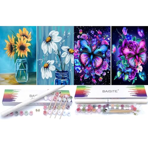 BAISITE 4 Pack Paint by Numbers Kit for Adults Beginners,12"